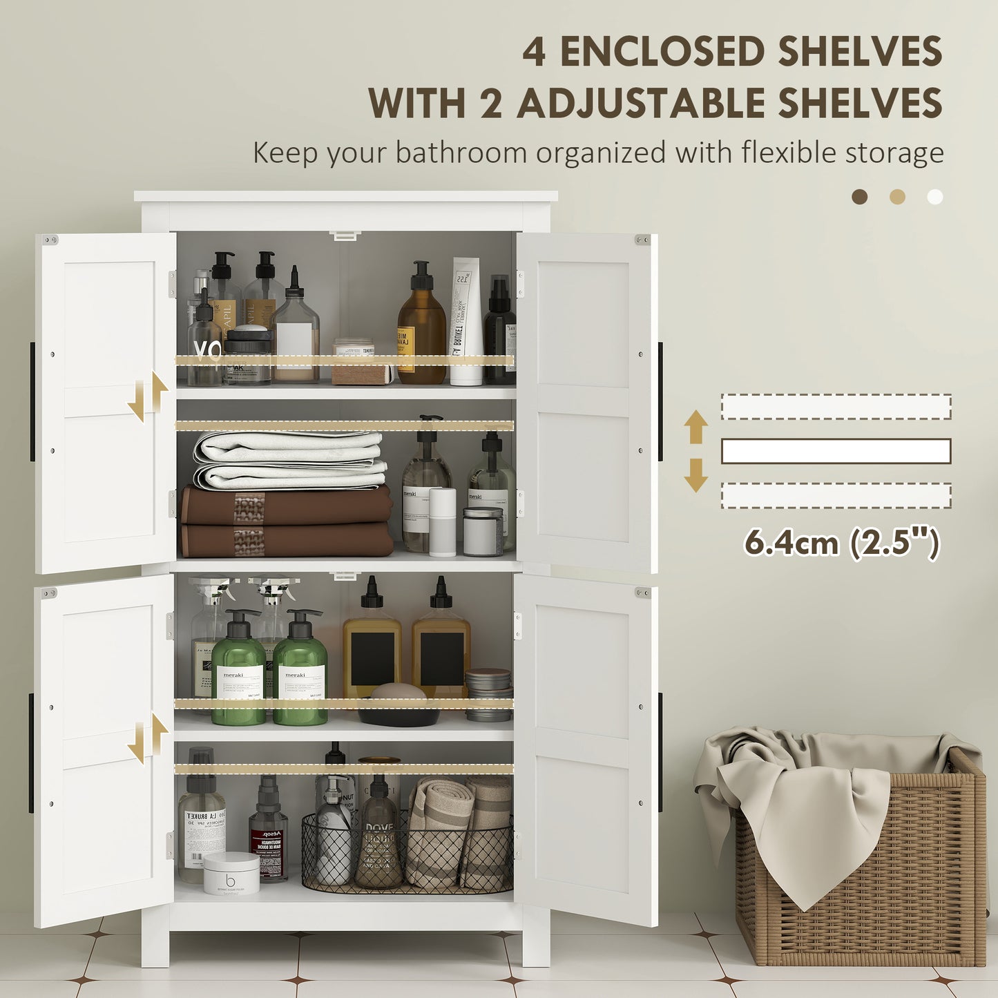 Farmhouse Style Bathroom Storage Cabinet with Barn Doors and Adjustable Shelf, White