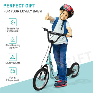Trottinette avec guidon réglable et roue gonflable en caoutchouc de 16 pouces, bleue