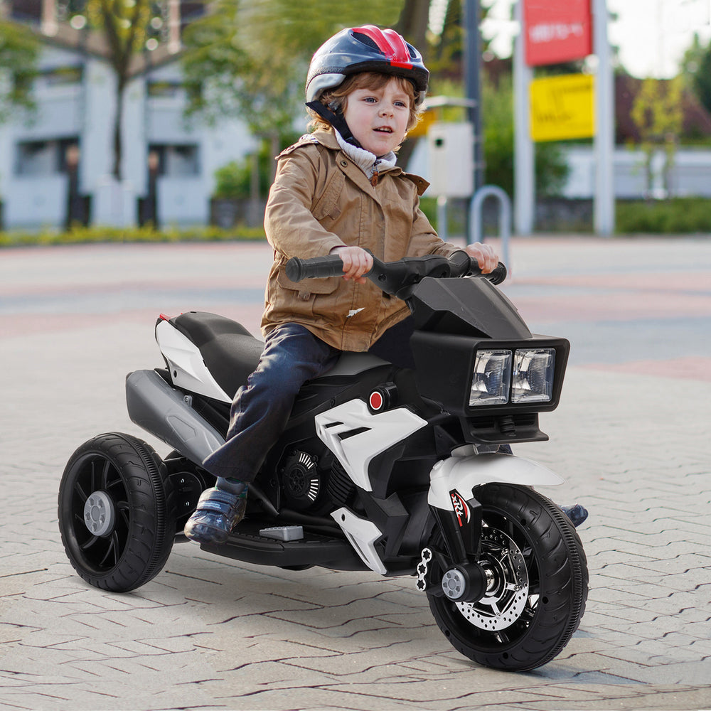6V electric motorcycle with musical horn and headlights, white