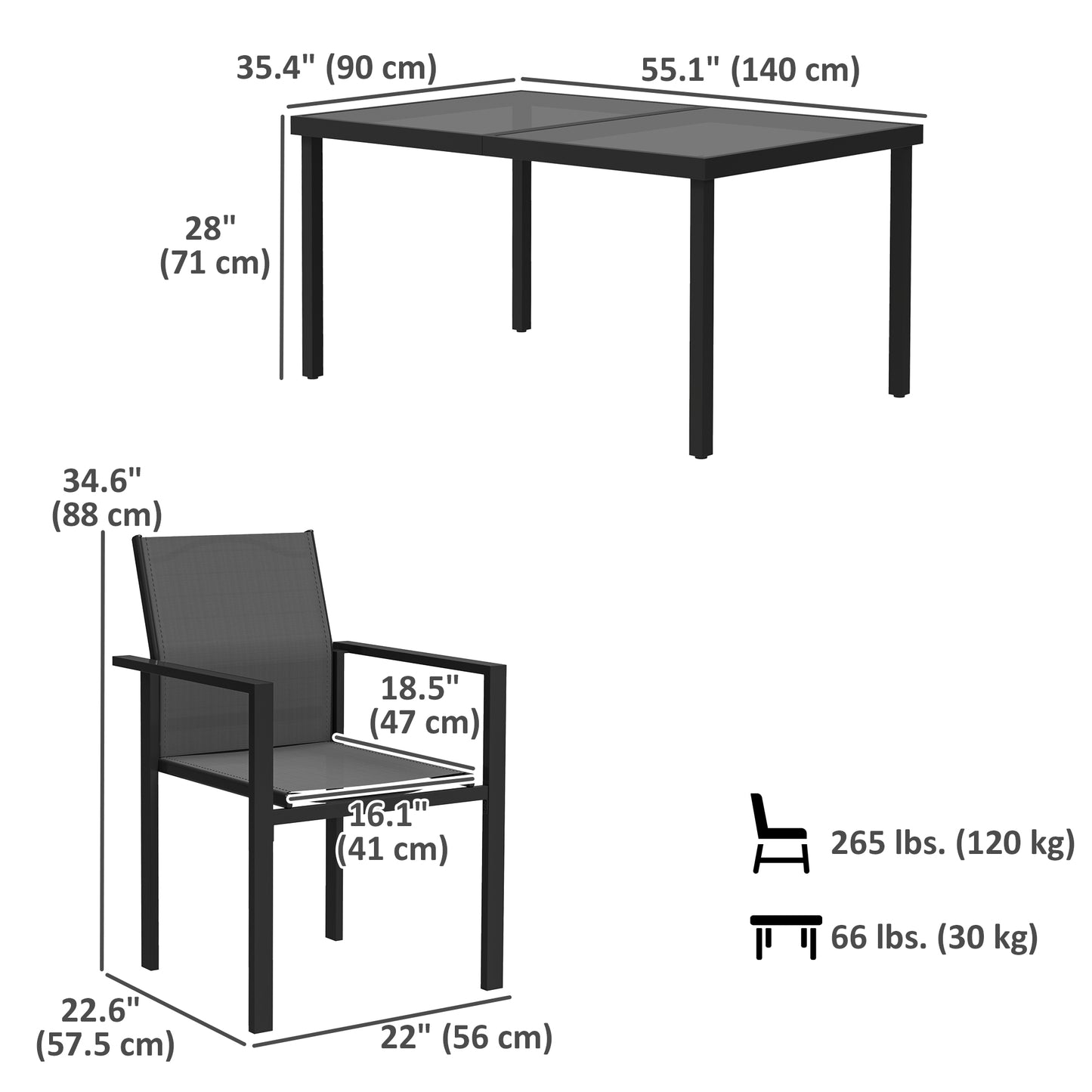 Outsunny 5-Piece Patio Dining Set with 4 Stackable Chairs, Tempered Glass Top and Rust-Proof Metal Frame