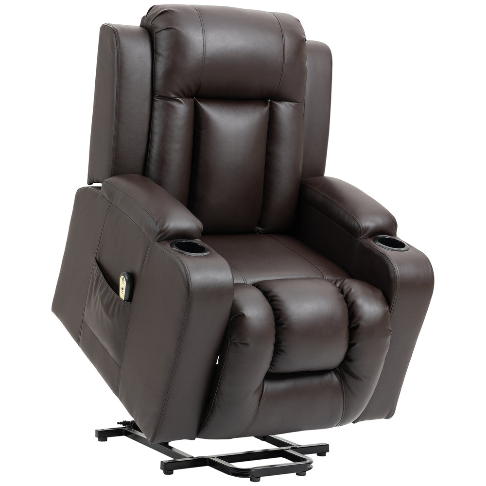 Fauteuil releveur électrique en cuir synthétique avec repose-pieds, marron