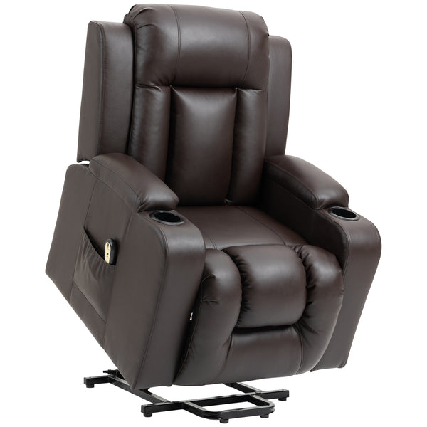 Fauteuil releveur électrique en cuir synthétique avec repose-pieds, marron