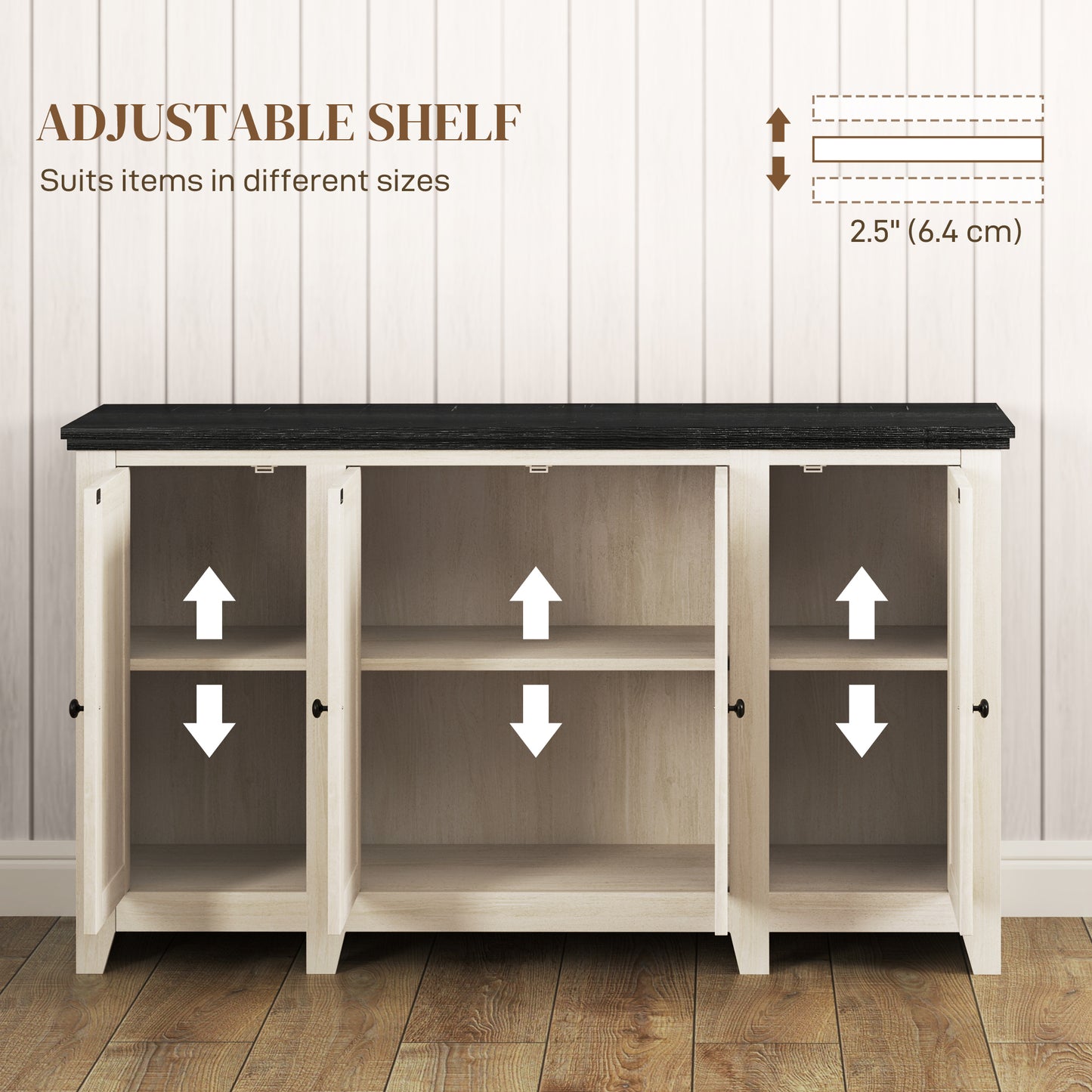 Rustic Sideboard with Adjustable Shelves for Living Room, Dining Room and Entryway, White Wood Grain
