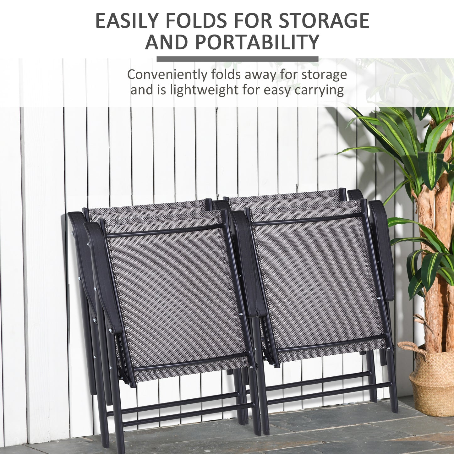 Ensemble de 2 chaises pliantes pour la terrasse, confortable avec accoudoirs, noir