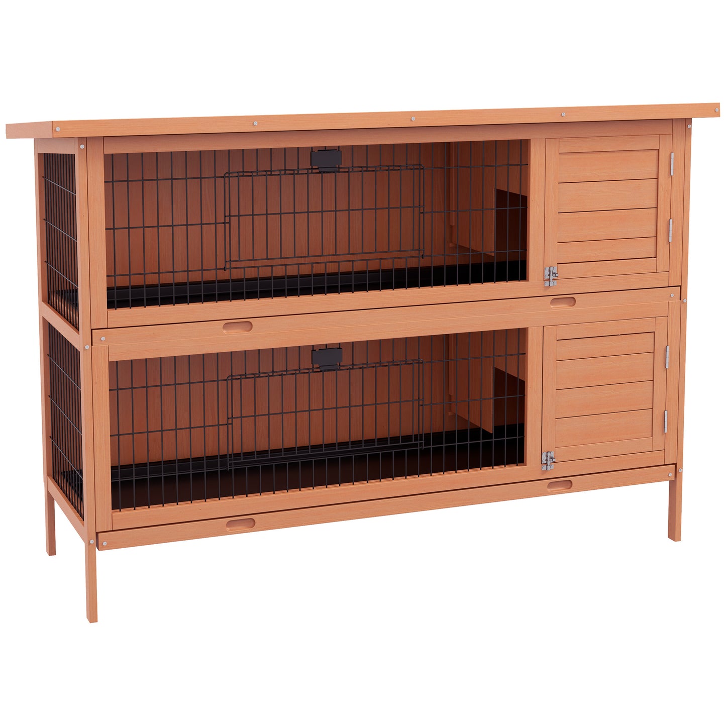 PawHut 54"L 2 étages Grand clapier Cage à lapin Maison en bois pour animaux de compagnie Habitat pour petits animaux avec portes verrouillables, bac anti-fuite et toit étanche pour extérieur/intérieur Orange