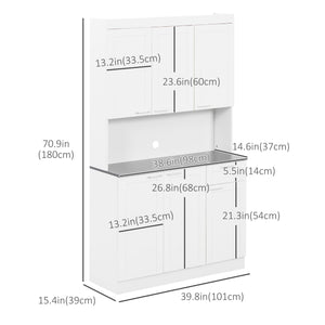 Buffet de 71" avec étagères réglables, blanc brillant