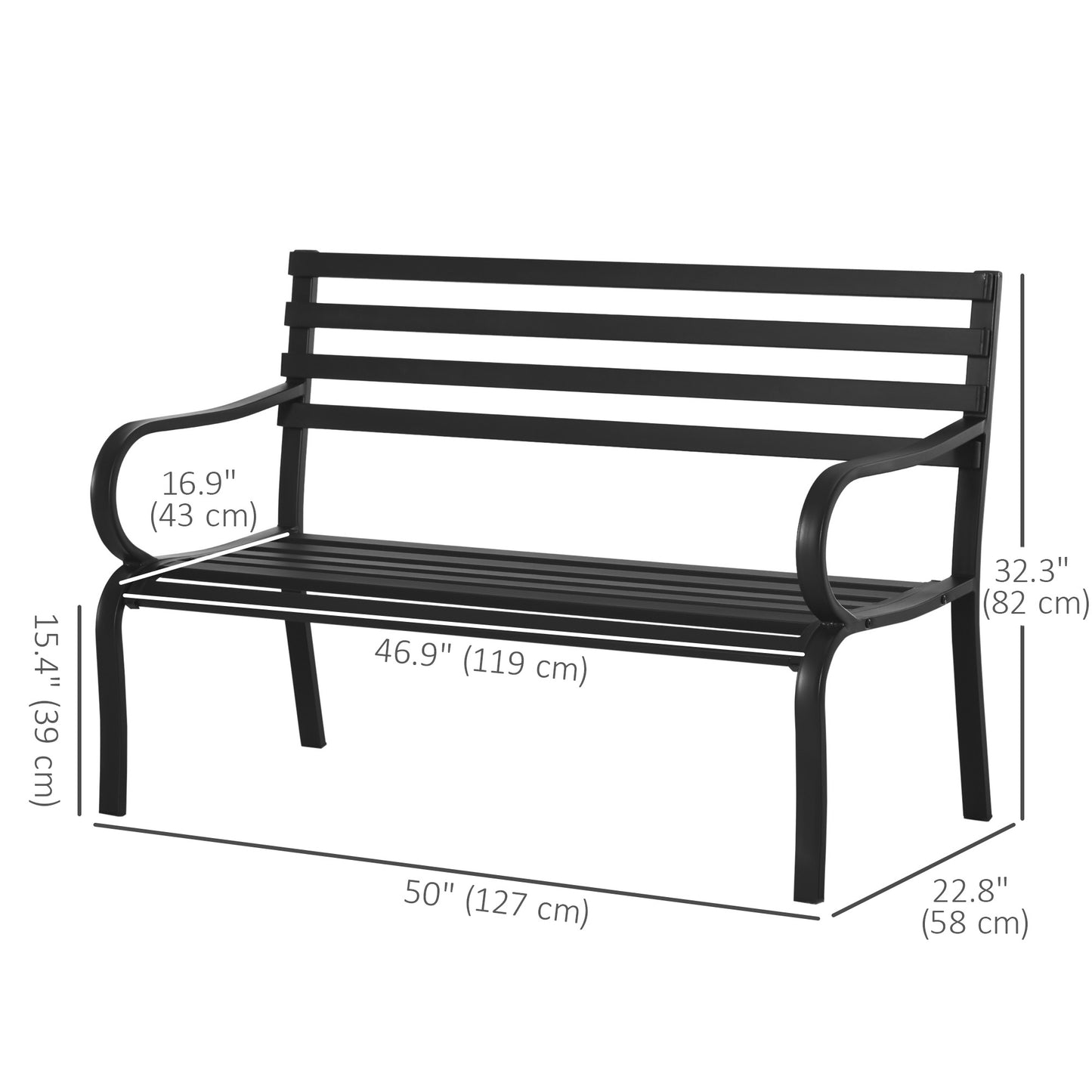 Outsunny 2 Seater Garden Bench, Metal Outdoor Bench for Yard, Lawn, Porch, Black