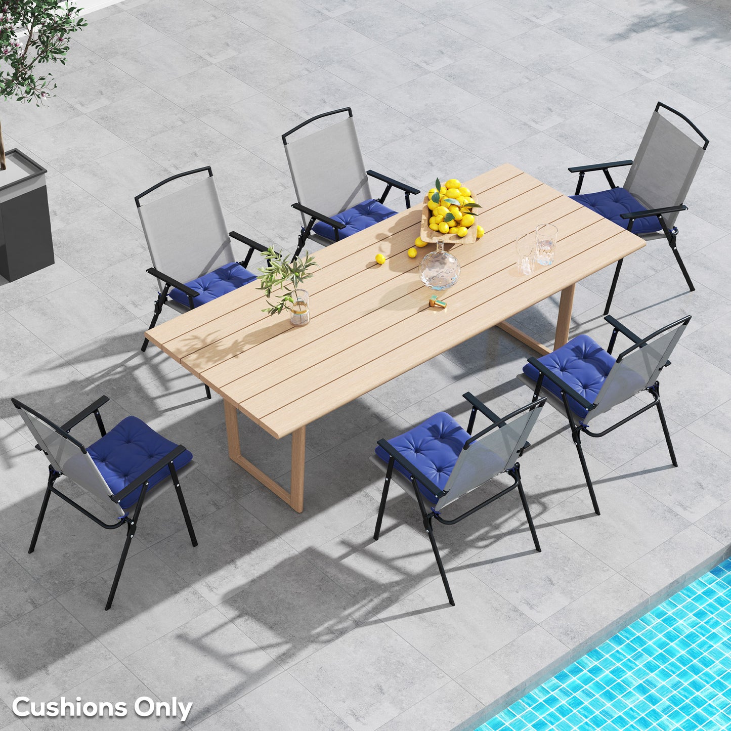 Coussins de rechange 6 pièces, pour chaise de patio d'extérieur avec attaches, capitonnés, bleu foncé