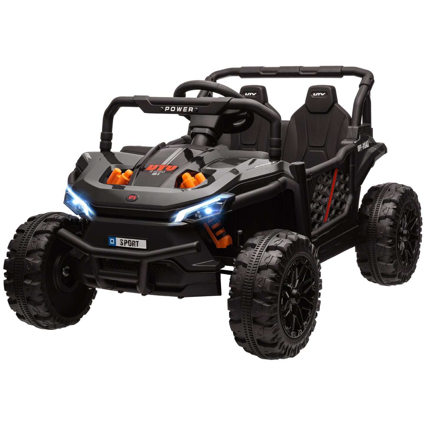 12V Kids Car, Remote Control Truck, Spring Suspension, LED Headlights, 3 Speeds, Black