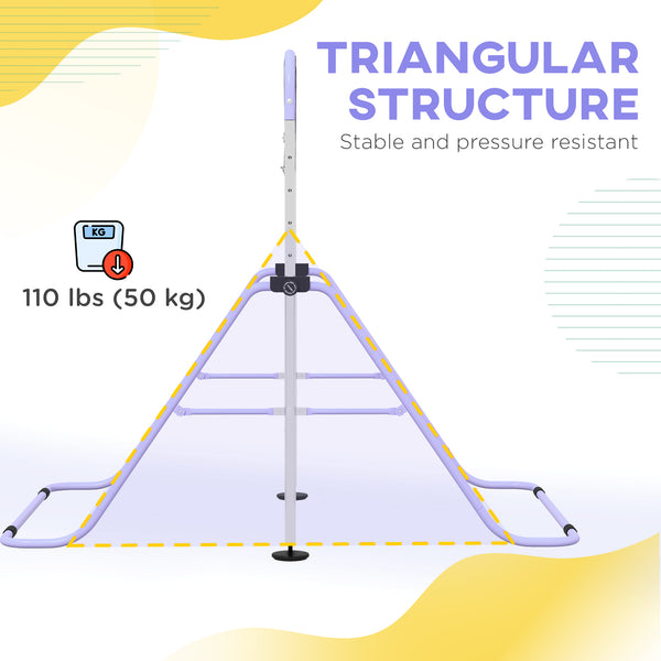 Barre de gymnastique pliable et réglable en hauteur avec anneaux de gymnastique, violet