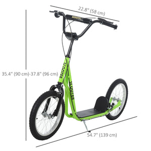 Trottinette avec roues gonflables de 16 pouces et doubles freins, vert