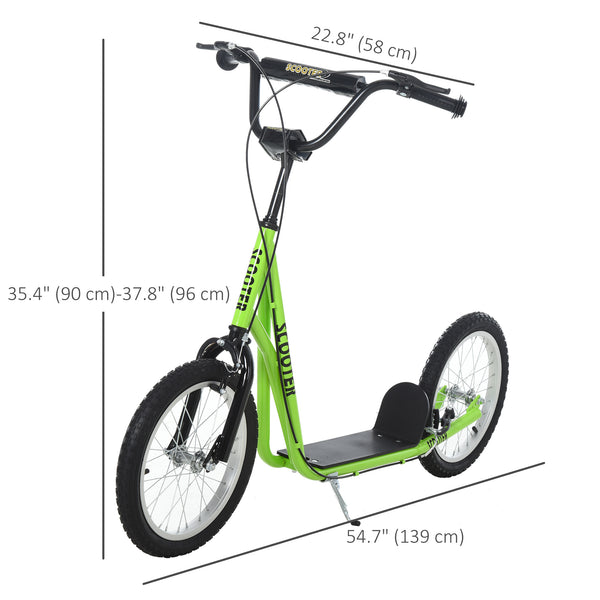 Trottinette avec roues gonflables de 16 pouces et doubles freins, vert