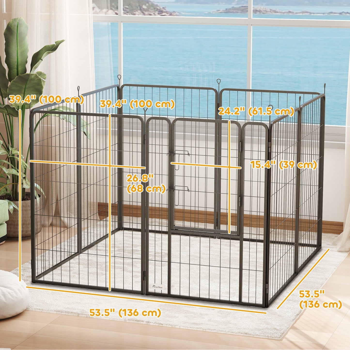 Parc pour chien PawHut 99 cm, intérieur/extérieur, portable et pliable, 8 panneaux, avec porte et sangle, pour grands chiens