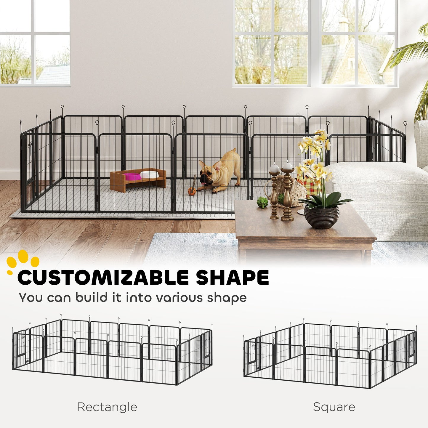Dog Playpen, 16 Panels with Straps, Portable & DIY, for Small Dogs, for Yard, RV, Garden, 24" Height