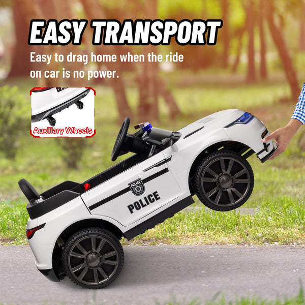 Voiture de police électrique 12 V avec télécommande, blanc