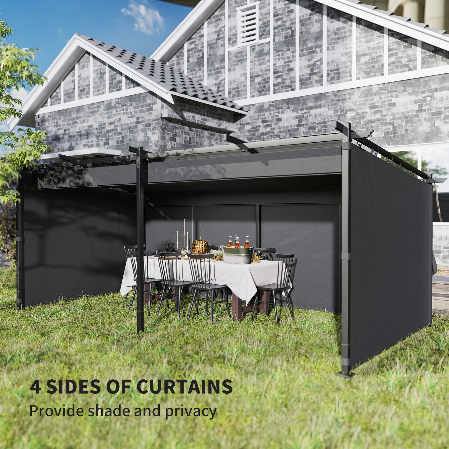 Pergola rétractable en métal 10' x 20' avec parois latérales, tonnelle d'extérieur UPF30+, noir