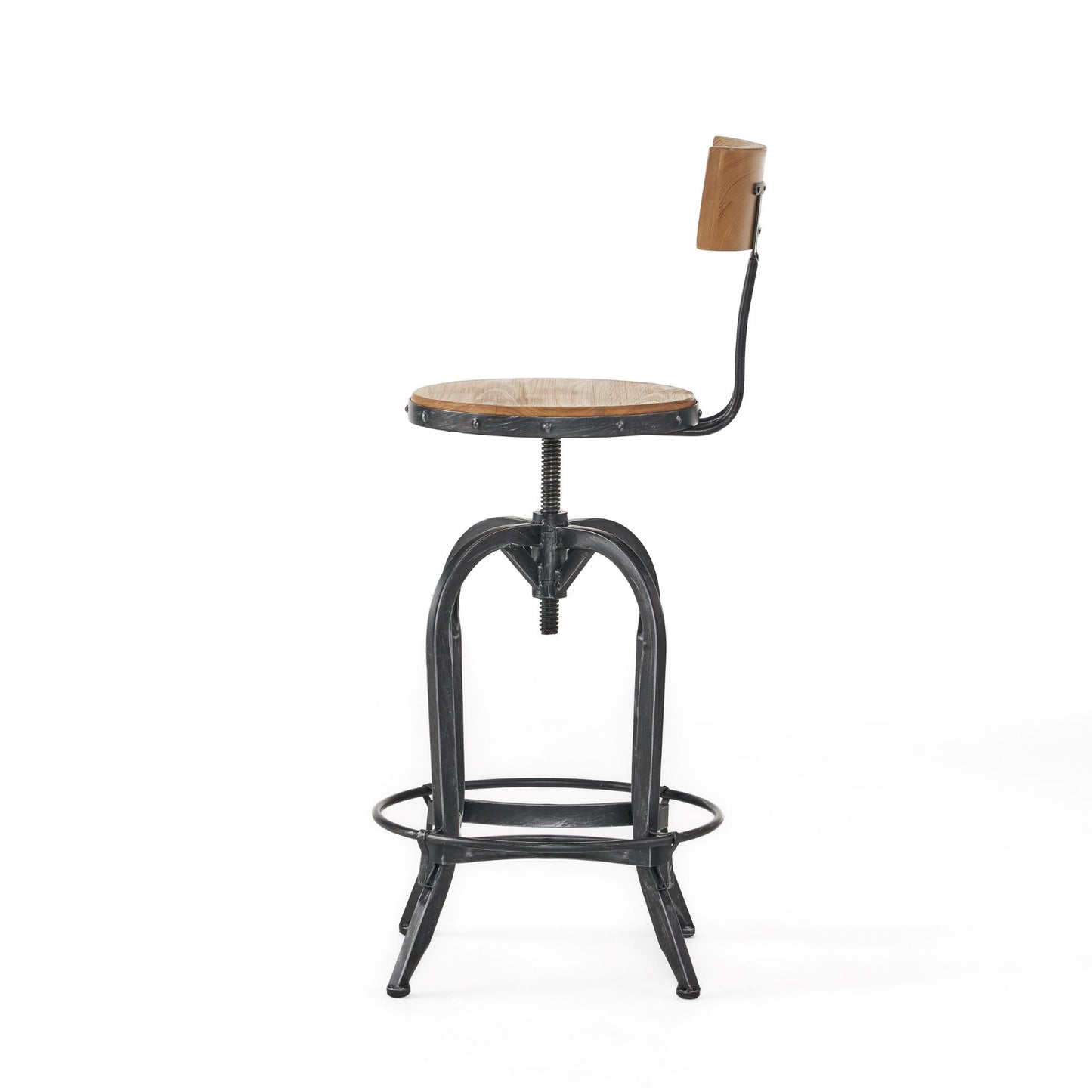 Rustic Fir Wood Bar Stool with Iron Legs, Swivel Footrest, Natural