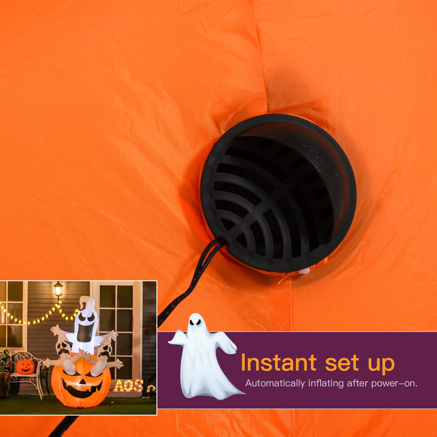 Lanterne gonflable d'Halloween de 1,8 m de haut avec fantômes, lanterne, citrouille et lumières LED