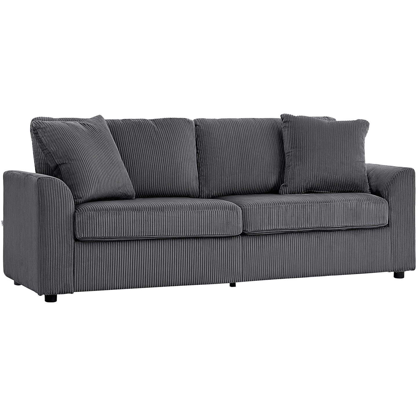Canapé 3 places avec ressorts ensachés et 2 coussins décoratifs, gris foncé