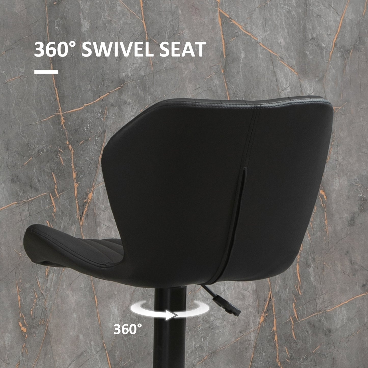 Set of 2 Adjustable PU Leather Swivel Stools with Chrome Base and Footrest, Black