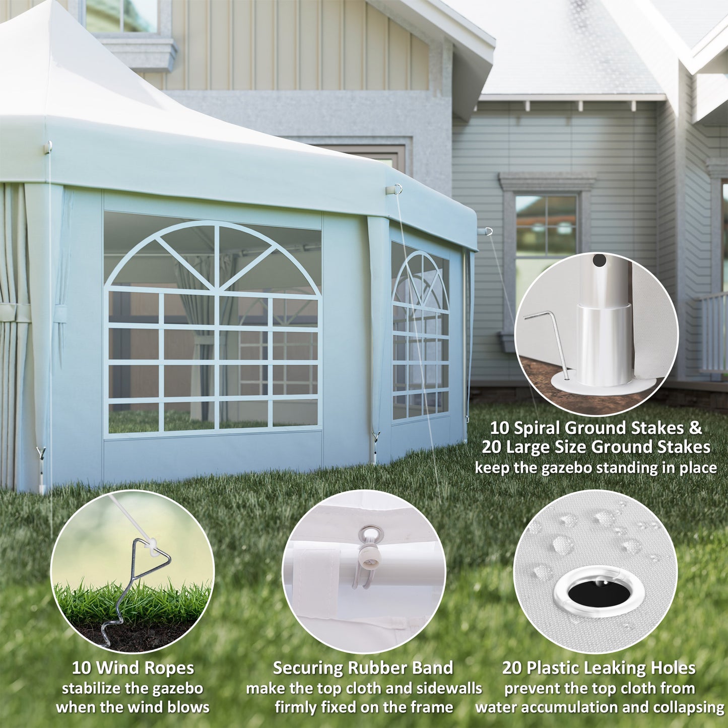 Outsunny 29 x 21 ft Decagon High-Pitch Party Tent with Canopy and 10 Removable Sidewalls, White