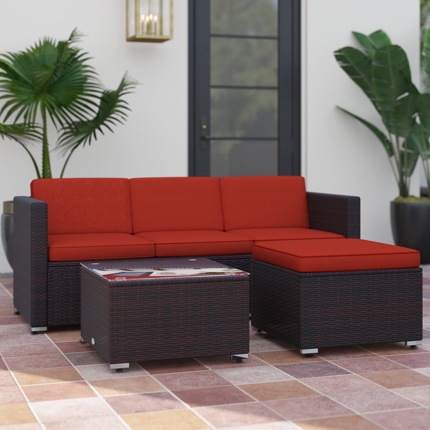 Mobilier de jardin avec coussins moelleux, canapés d'angle, rouge