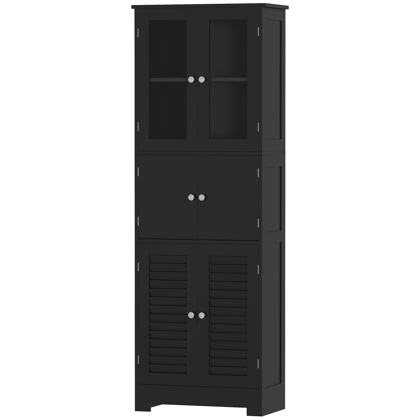 Freestanding bathroom cabinet with glass doors, black