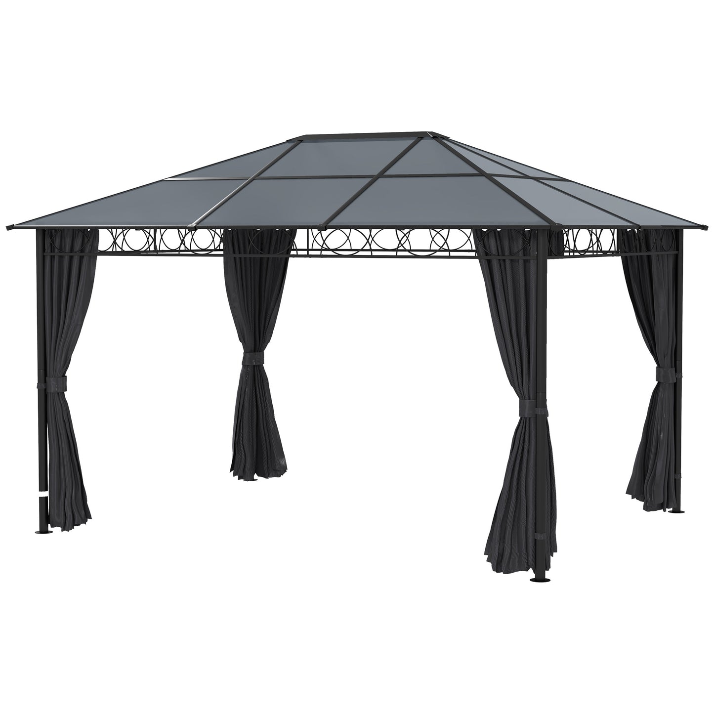 Outsunny 13' x 10' Rigid Polycarbonate Garden Gazebo with Aluminum Frame and Curtains, Dark Grey