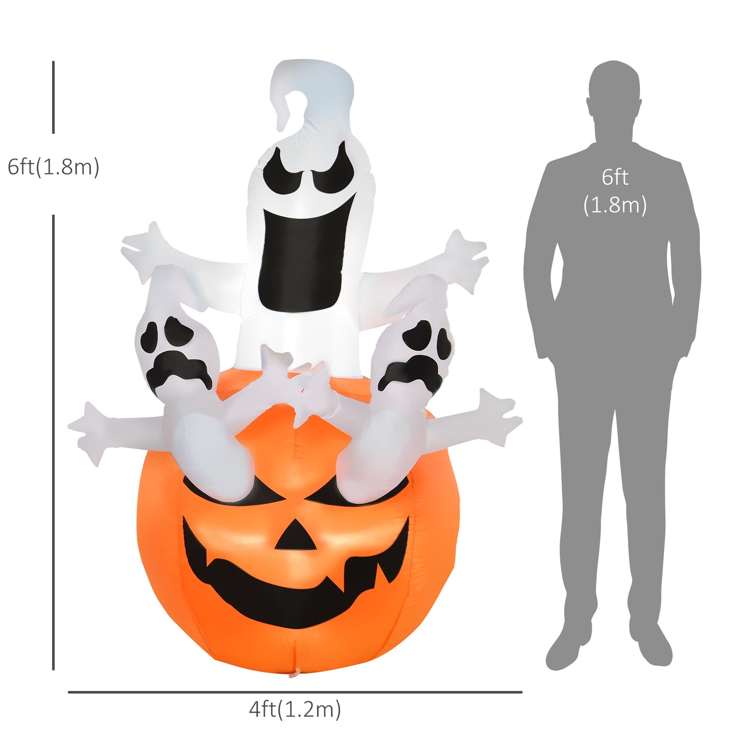 Lanterne gonflable d'Halloween de 1,8 m de haut avec fantômes, lanterne, citrouille et lumières LED