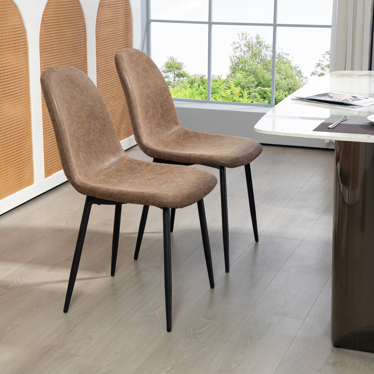 Lot de 4 chaises de salle à manger rétro rembourrées en cuir synthétique