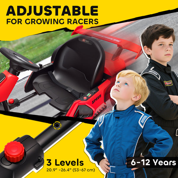 24V Electric Go-Kart with Adjustable Seat and Safety Belt, Red