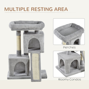 Plush Cat Tree with Sisal Scratching Post, Scratching Board, Perch, Light Grey