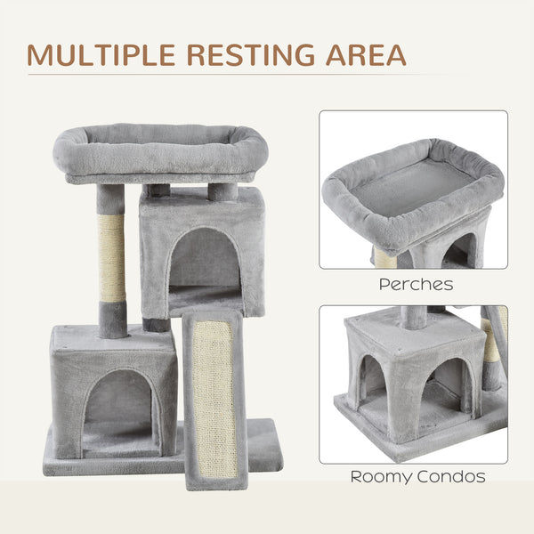 Plush Cat Tree with Sisal Scratching Post, Scratching Board, Perch, Light Grey