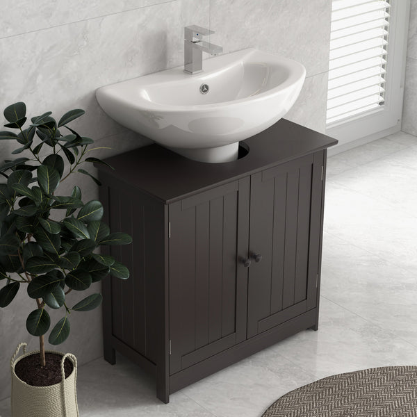 Meuble sous lavabo avec 2 portes et étagère, couleur café