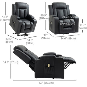 Fauteuil releveur électrique inclinable en cuir PU avec repose-pieds, noir