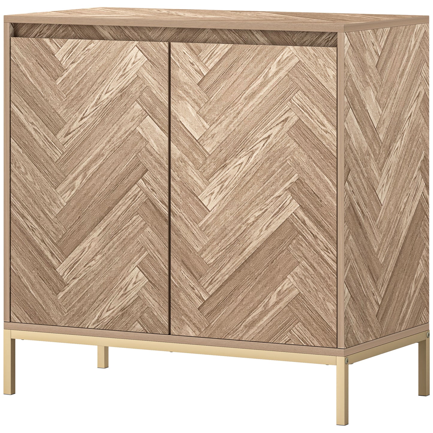 Sideboard with doors, adjustable shelf and steel legs, living room sideboard, oak