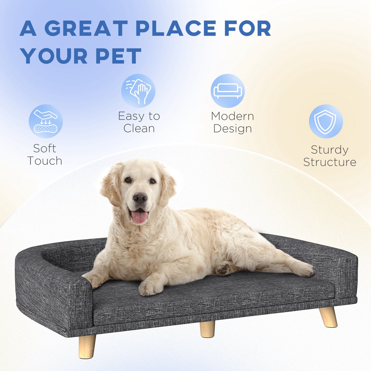 Canapé pour grands chiens avec housse lavable et coussinets antidérapants, gris foncé