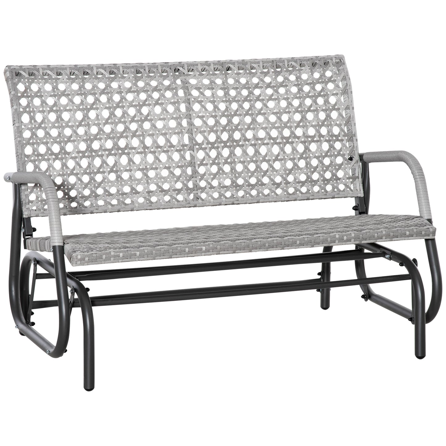 Outsunny 2-Person Outdoor PE Rattan Swing Glider Chair, Patio Garden Loveseat Rocking Bench, w/ Extra Wide Seat & Curved Backrest |