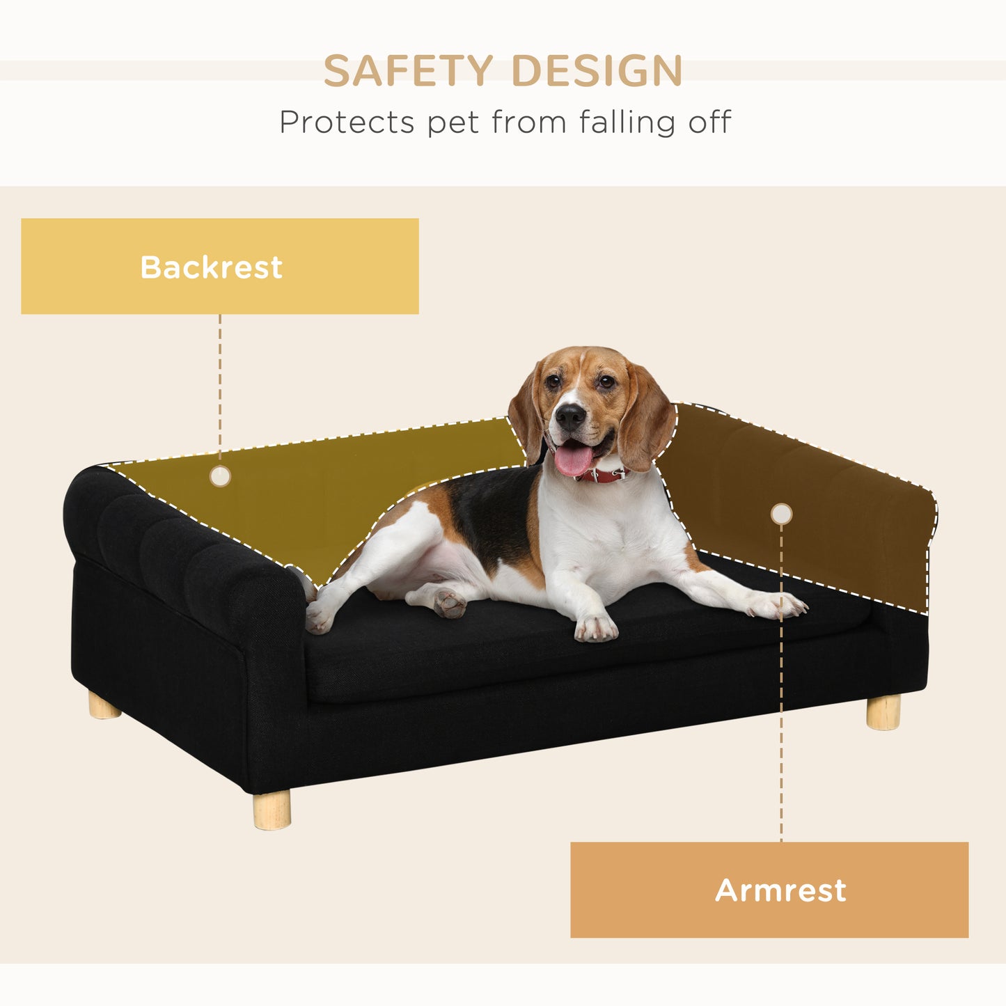 Canapé moderne pour animaux de compagnie de taille moyenne ou grande, avec coussin d'assise amovible, noir