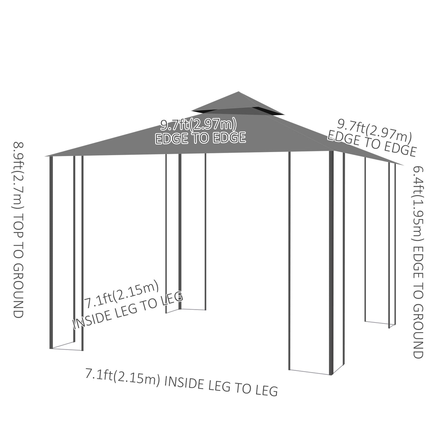 Outsunny 10'x10' Tonnelle de jardin portable avec moustiquaire Gris
