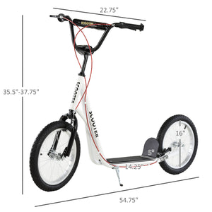 Trottinette avec roues gonflables de 16 pouces et doubles freins, blanche