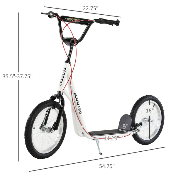 Trottinette avec roues gonflables de 16 pouces et doubles freins, blanche
