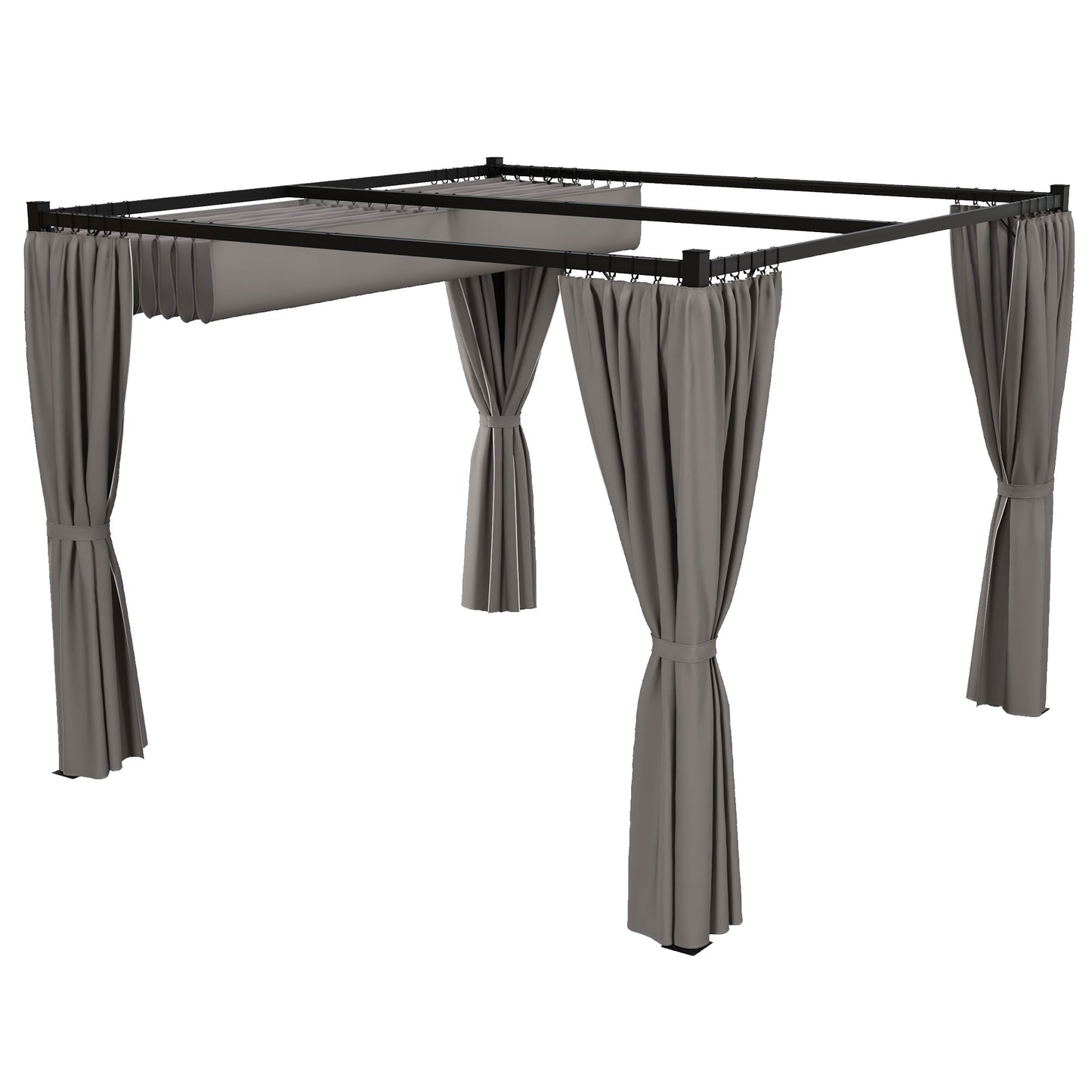 Pergola rétractable 10' x 10', abri de jardin avec rideaux, gris clair