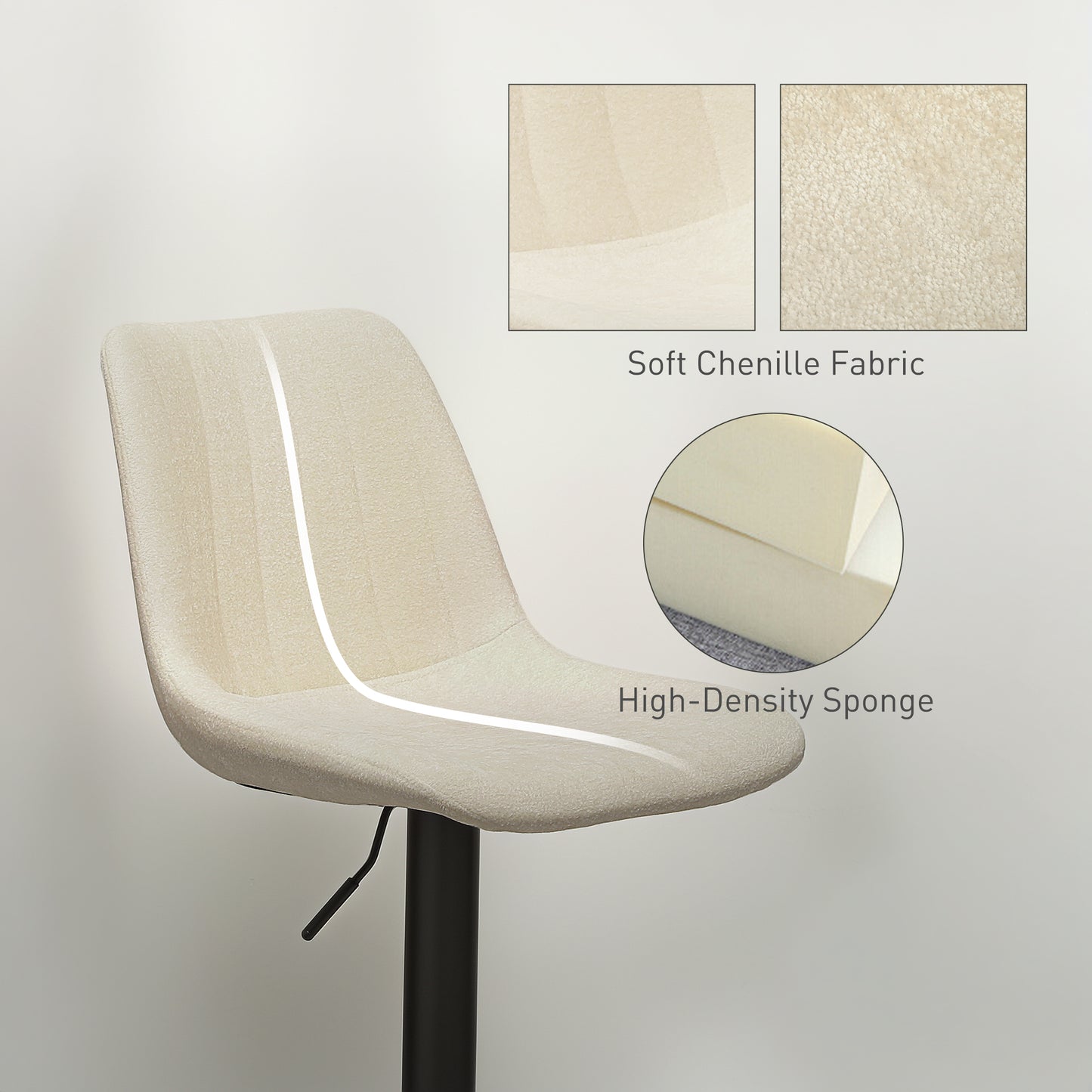 Set of 2 Adjustable Swivel Bar Stools with Backrest and Footrest, Beige