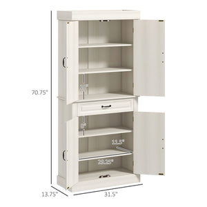 Garde-manger avec 4 portes et 2 placards, blanc vieilli