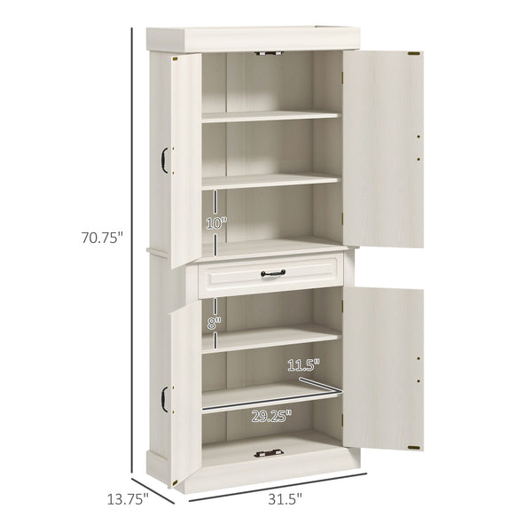 Garde-manger avec 4 portes et 2 placards, blanc vieilli