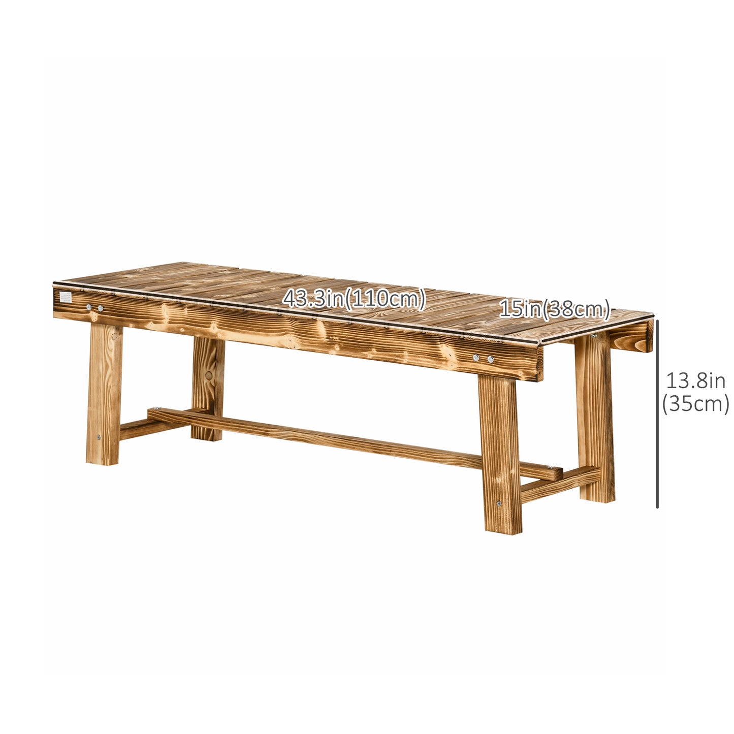Banc de jardin d'extérieur en bois de sapin, carbonisé