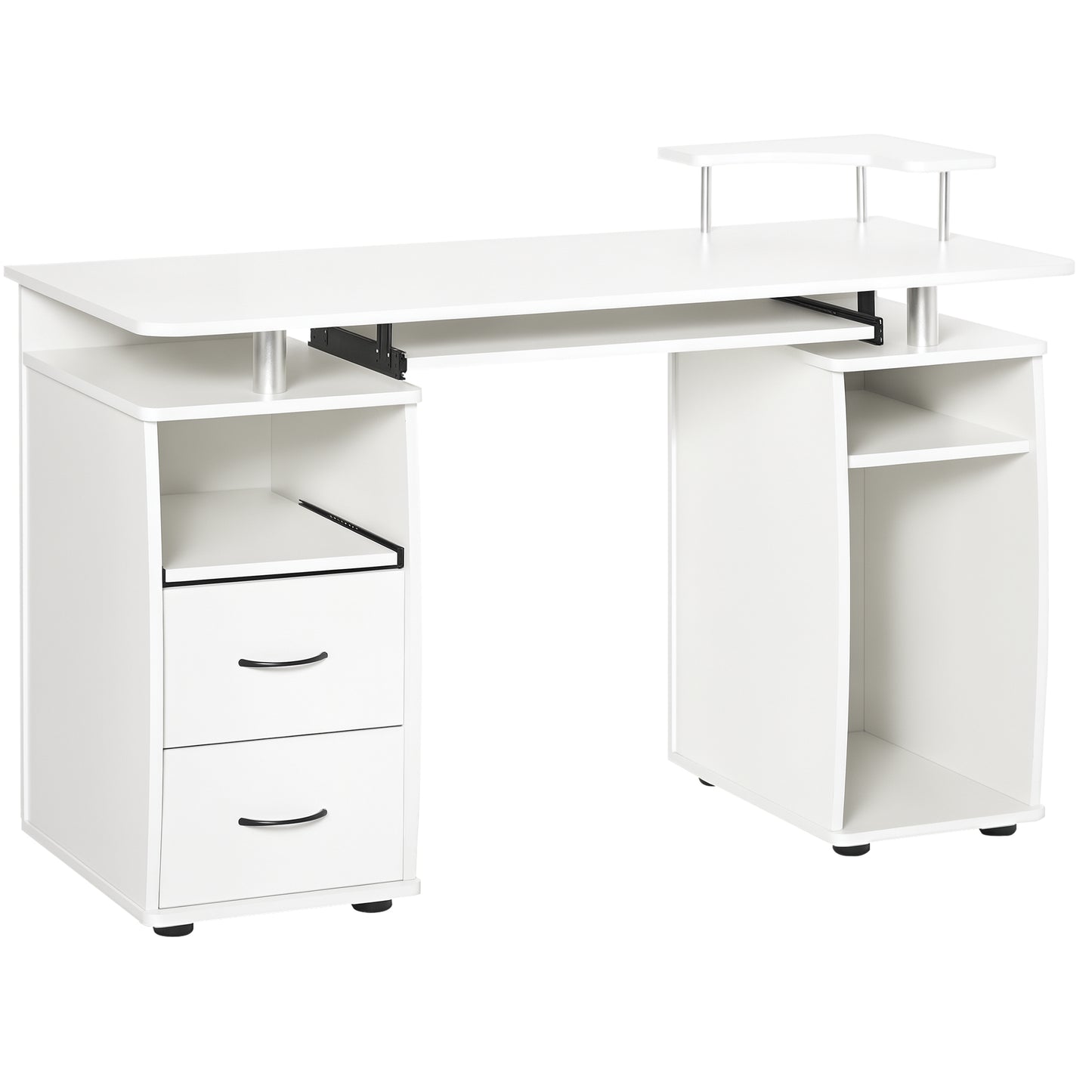 Bureau d'ordinateur avec plateau pour clavier, blanc