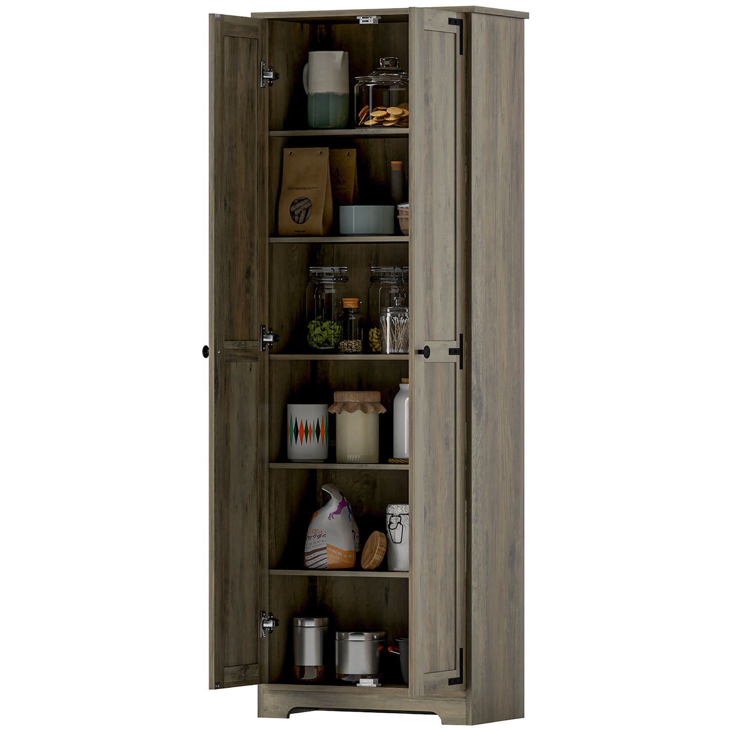 Armoire de rangement de style campagnard, 67 po, avec 2 portes et étagères réglables, gris vieilli