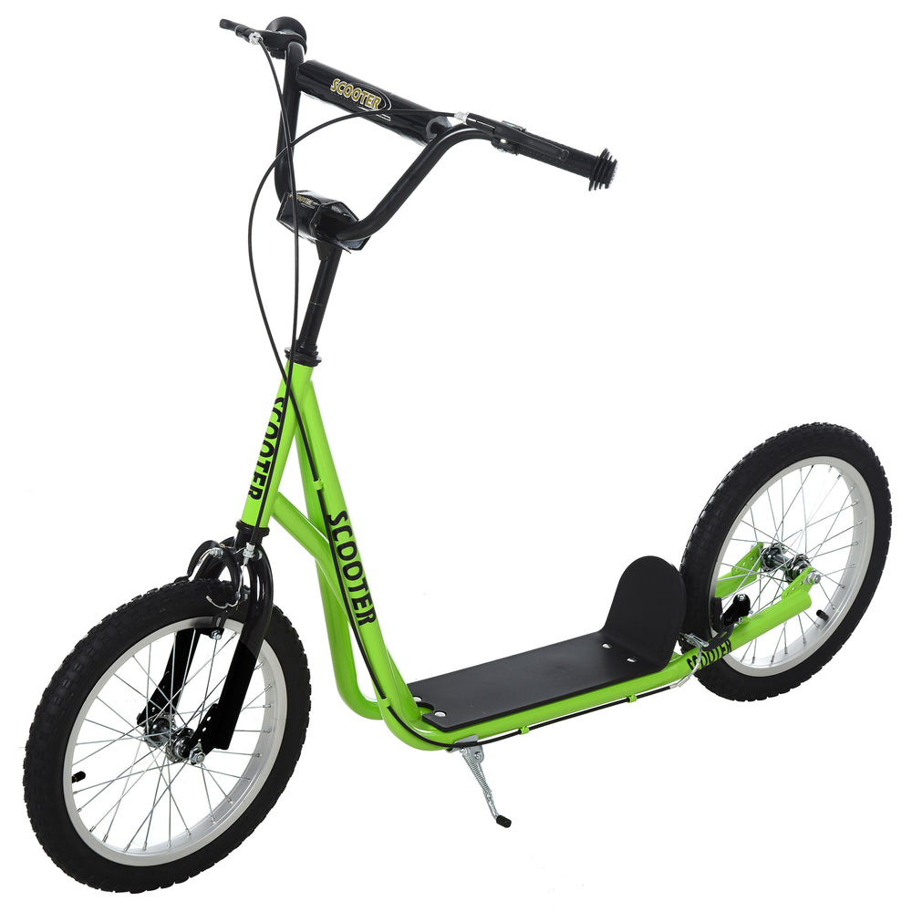 Trottinette avec roues gonflables de 16 pouces et doubles freins, vert